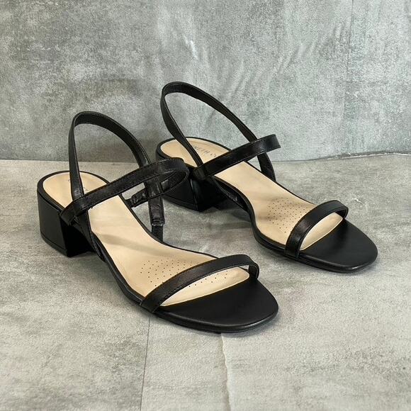 KENNETH COLE NEW YORK Women's Black Leather Maisie Low Block Heel Sandals SZ 9.5 - Picture 3 of 9